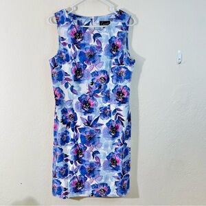 Connected Apparel Floral Sleeveless Blue/Pink Sheath Dress Women Size 12